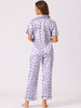 Womens Satin Sleepwear Button Down Short Sleeve with Loose Pants Silky Lounge Pajama Sets