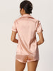 Women Satin Pajama Set Button Short Sleeve Shirt and Shorts Loungwear Sleepwear