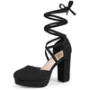 Lace Up Strappy Platform Block Heel Pumps for Women