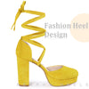 Lace Up Strappy Platform Block Heel Pumps for Women