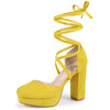 Lace Up Strappy Platform Block Heel Pumps for Women