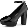 Ankle Strap Platform Chunky Heel Mary Jane Pumps for Women