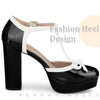 Platform Bow T Strap Chunky Heel Pumps for Women