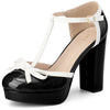 Platform Bow T Strap Chunky Heel Pumps for Women