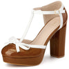 Platform Bow T Strap Chunky Heel Pumps for Women