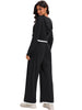 Onfers Two Piece Sets for Women Casual Cropped Half Button Hoodie Top Wide Leg Pants Ribbed Knit Tracksuit
