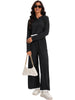 Onfers Two Piece Sets for Women Casual Cropped Half Button Hoodie Top Wide Leg Pants Ribbed Knit Tracksuit