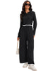 Onfers Two Piece Sets for Women Casual Cropped Half Button Hoodie Top Wide Leg Pants Ribbed Knit Tracksuit