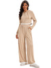 Onfers Two Piece Sets for Women Casual Cropped Half Button Hoodie Top Wide Leg Pants Ribbed Knit Tracksuit