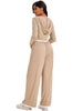 Onfers Two Piece Sets for Women Casual Cropped Half Button Hoodie Top Wide Leg Pants Ribbed Knit Tracksuit