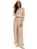 Onfers Two Piece Sets for Women Casual Cropped Half Button Hoodie Top Wide Leg Pants Ribbed Knit Tracksuit
