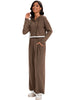 Onfers Two Piece Sets for Women Casual Cropped Half Button Hoodie Top Wide Leg Pants Ribbed Knit Tracksuit