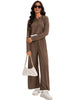 Onfers Two Piece Sets for Women Casual Cropped Half Button Hoodie Top Wide Leg Pants Ribbed Knit Tracksuit