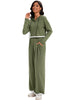 Onfers Two Piece Sets for Women Casual Cropped Half Button Hoodie Top Wide Leg Pants Ribbed Knit Tracksuit