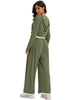 Onfers Two Piece Sets for Women Casual Cropped Half Button Hoodie Top Wide Leg Pants Ribbed Knit Tracksuit