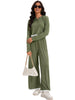 Onfers Two Piece Sets for Women Casual Cropped Half Button Hoodie Top Wide Leg Pants Ribbed Knit Tracksuit