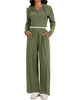 Onfers Two Piece Sets for Women Casual Cropped Half Button Hoodie Top Wide Leg Pants Ribbed Knit Tracksuit