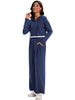 Onfers Two Piece Sets for Women Casual Cropped Half Button Hoodie Top Wide Leg Pants Ribbed Knit Tracksuit