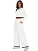 Onfers Two Piece Sets for Women Casual Cropped Half Button Hoodie Top Wide Leg Pants Ribbed Knit Tracksuit