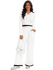 Onfers Two Piece Sets for Women Casual Cropped Half Button Hoodie Top Wide Leg Pants Ribbed Knit Tracksuit