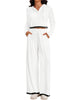Onfers Two Piece Sets for Women Casual Cropped Half Button Hoodie Top Wide Leg Pants Ribbed Knit Tracksuit