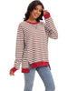 Onfers Womens Split Hem Striped Oversized Sweatshirt Color Block Crew Neck Casual Loose Shirt Tops