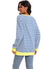 Onfers Womens Split Hem Striped Oversized Sweatshirt Color Block Crew Neck Casual Loose Shirt Tops