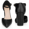 Ankle Strap Pointy Toe Chunky Heel Pumps for Women
