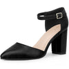 Ankle Strap Pointy Toe Chunky Heel Pumps for Women