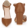 Ankle Strap Pointy Toe Chunky Heel Pumps for Women