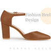 Ankle Strap Pointy Toe Chunky Heel Pumps for Women