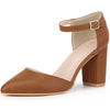 Ankle Strap Pointy Toe Chunky Heel Pumps for Women