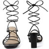 Square Toe Strappy Lace Up Block Heel Sandals for Women