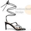 Square Toe Strappy Lace Up Block Heel Sandals for Women