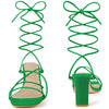 Square Toe Strappy Lace Up Block Heel Sandals for Women