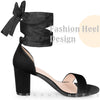 Velvet Open Toe Ankle Tie Chunky Heels Sandals for Women