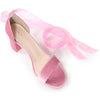 Velvet Open Toe Ankle Tie Chunky Heels Sandals for Women