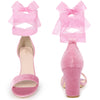 Velvet Open Toe Ankle Tie Chunky Heels Sandals for Women