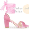 Velvet Open Toe Ankle Tie Chunky Heels Sandals for Women
