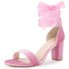 Velvet Open Toe Ankle Tie Chunky Heels Sandals for Women