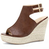 Peep Toe Double Ankle Strap Espadrilles Platform Wedges Heel Sandals for Women