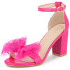 Mesh Bow Tie Ankle Strap Chunky Heel Sandals for Women