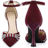 Pointed Toe Ankle Strap Rhinestone Stiletto High Heel Pumps for Women
