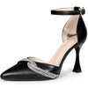 Rhinestone Pointy Toe Ankle Strap Stiletto Heel Pumps for Women