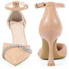Rhinestone Pointy Toe Ankle Strap Stiletto Heel Pumps for Women