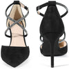 Pointed Toe Crisscross Rhinestone Ankle Strap Stiletto Heel Pumps for Women