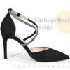 Pointed Toe Crisscross Rhinestone Ankle Strap Stiletto Heel Pumps for Women