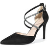 Pointed Toe Crisscross Rhinestone Ankle Strap Stiletto Heel Pumps for Women