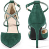 Pointed Toe Crisscross Rhinestone Ankle Strap Stiletto Heel Pumps for Women