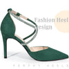 Pointed Toe Crisscross Rhinestone Ankle Strap Stiletto Heel Pumps for Women